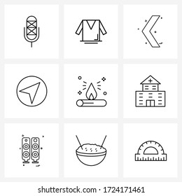 Pixel Perfect Set of 9 Vector Line Icons such as camp; pointer; arrow; map; next Vector Illustration