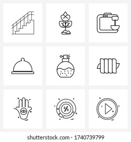 Pixel Perfect Set Of 9 Vector Line Icons Such As Perfume; Fragrance; Blender; Spray; Meal Vector Illustration