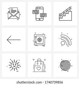 Pixel Perfect Set of 9 Vector Line Icons such as security; back; stairs; arrow; down Vector Illustration