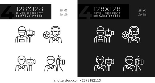 Pixel perfect set of dark and light icons representing journalism, editable thin line illustration.