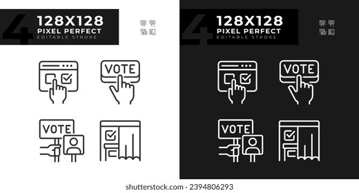 Pixel perfect set of icons representing voting, isolated vector illustration, for dark and light mode, editable election symbols.