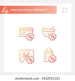Iconos de gradiente sencillos de píxeles perfectos conjunto de descuentos, ilustración de línea delgada.