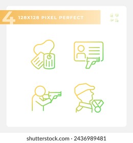 Pixel perfect simple icons set representing weapons, gradient thin line illustration.