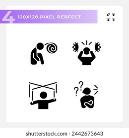 Pixel perfect simple icons set representing psychology, glyph style silhouette illustration.