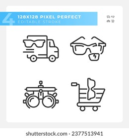 Pixel perfect simple thin linear icons set representing eye care, editable black illustration.