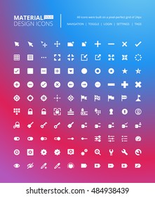 Pixel Perfect Solid Material Design Icons. Set Of Premium Quality Icon For Navigation, Settings, Buttons And Toggles.