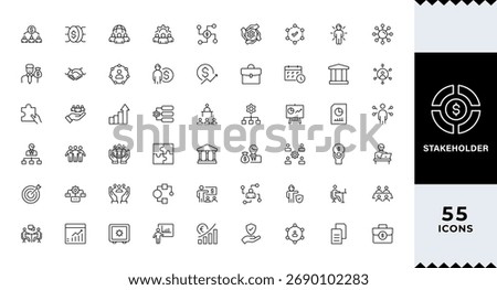 Pixel Perfect, Stakeholder web line icons set. Stakeholder outline icons with editable stroke collection. Includes Project, Growth, Investor, Report, Presentation,