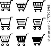 Pixel perfect thin line icon set of shopping cart trolley basket. Isolated on a transparent background. Simple flat design