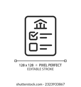 Pixel perfect thin line icon representing voting, isolated vector illustration, editable election symbol.