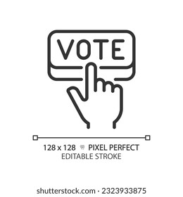 Pixel perfekte dünne Linie Symbol der Hand drücken Abstimmung, Vektorgrafik repräsentieren, Wahlzeichen editierbar.