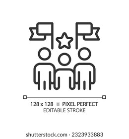 Pixel perfect thin line icon representing election candidates with banner, isolated vector illustration of voting, editable sign.