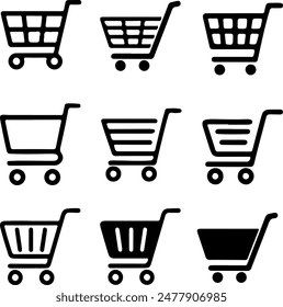 Pixel perfect thin line icon set of shopping cart trolley basket. Isolated on a transparent background. Simple flat design