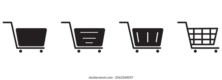 Pixel perfect thin line icon set of shopping cart trolley basket. Isolated on a transparent background. Simple flat design