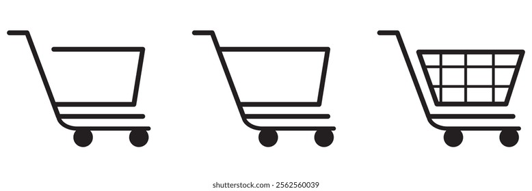 Pixel perfect thin line icon set of shopping cart trolley basket. Isolated on a transparent background. Simple flat design