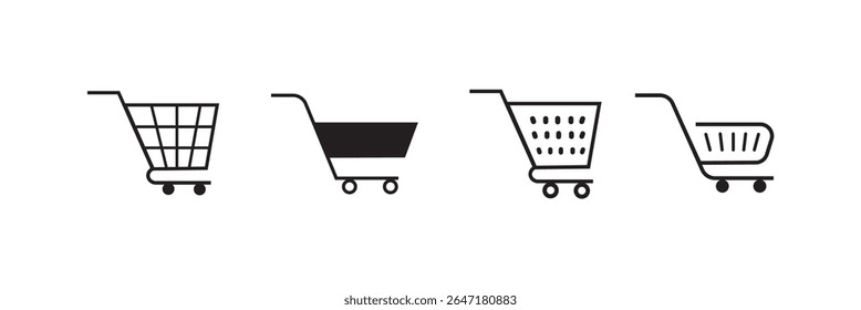 Pixel perfeito ícone de linha fina conjunto de carrinho de compras cesta. Isolado em um fundo transparente. Design simples e plano