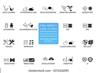 Pixel perfect thin line icons and symbols for machine learning / deep learning / artificial intelligence.