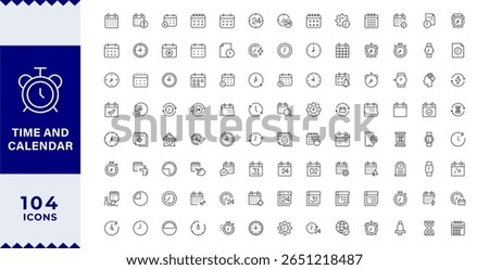pixel perfect Time and calendar Line Editable Icons set. Vector illustration in modern thin line style of time management related icons: clock, stopwatch, timer, schedule, date