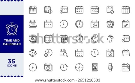 pixel perfect Time and calendar Line Editable Icons set. Vector illustration in modern thin line style of time management related icons: clock, stopwatch, timer, schedule, date