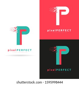 Pixel Perfect vector logo design template. Pixel and letter P abstract design element. Business media logo design template