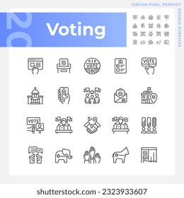 Pixel perfect voting thin line icons set, isolated vector illustration representing election, editable symbols