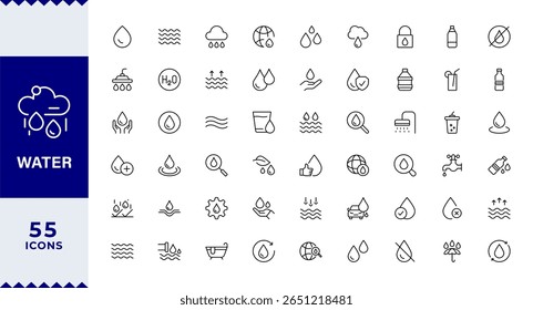  Pixel Perfect, water icon collection real estate. Drop Water, Mineral Water, Low and High Tide, Shower, Plastic Bottle and Glass.