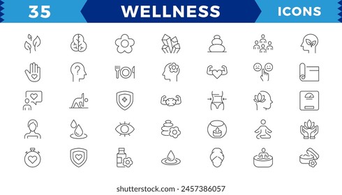 pixel Perfect Wellness icon set. Containing massage, yoga,  relaxation, healthcare, cosmetics, spa, medical. Outline icon collection.  meditation, aromatherapy