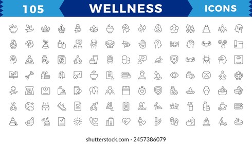 pixel Perfect Wellness icon set. Containing massage, yoga,  relaxation, healthcare, cosmetics, spa, medical. Outline icon collection.  meditation, aromatherapy