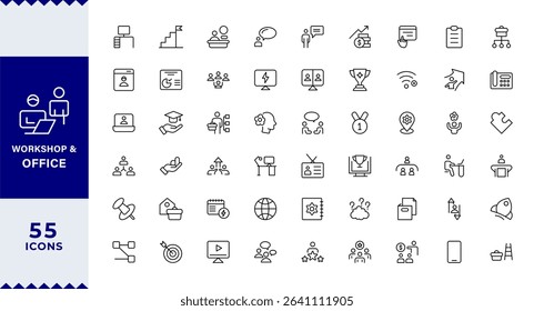  Pixel Perfect, Workshop and Office related outline icon collection,Containing team building, teamwork, coaching, meeting, managing, coaching,