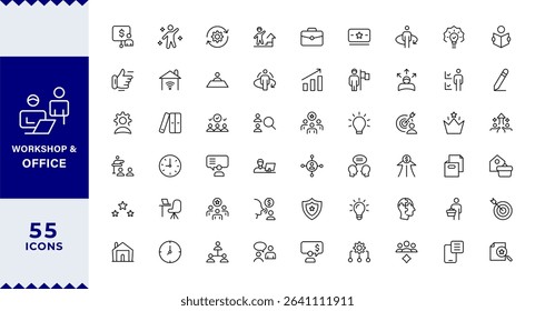  Pixel Perfect, Workshop and Office related outline icon collection,Containing team building, teamwork, coaching, meeting, managing, coaching,