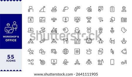  Pixel Perfect, Workshop and Office related outline icon collection,Containing team building, teamwork, coaching, meeting, managing, coaching,