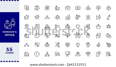  Pixel Perfect, Workshop and Office related outline icon collection,Containing team building, teamwork, coaching, meeting, managing, coaching,