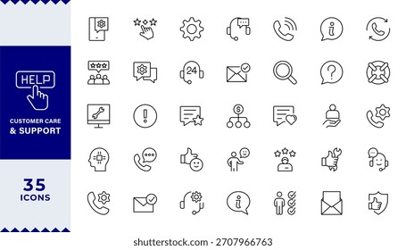 Pixel Perfecto, Asistencia de Servicio al cliente, Servicio al cliente de línea delgada iconos conjunto. línea editable conjunto de iconos. Conteniendo Cliente satisfecho, asistencia, experiencia, Comentarios, conjunto de iconos