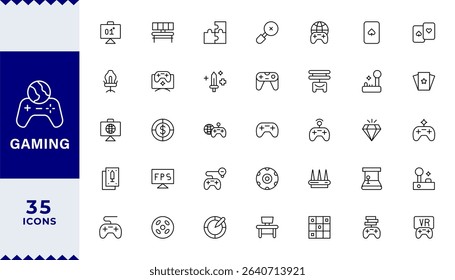  Pixel Perfect,Gaming icon set with cosmetics, skins, customization, emotes, voice chat, text chat, Controllers, Tournaments, ping icon. 