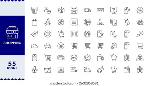 Pixel Perfect,Shopping thin line icons set. Shopping, E-Commerce, Shop, Payment editable stroke icons collection. Online Shopping symbols set. 