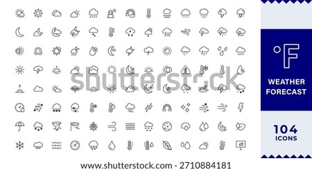 Pixel Perfect,Weather Forecast line editable icon set. sun, rain, snow, cloud, humidity, cloudy, rainy season,Weather , clouds, sunny day, moon, snowflakes, wind, sun day. Vector illustration 