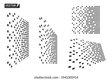 Pixel, perspective, dissolves. monochrome. Set. Vector squares are design elements with the ability to overlay on an isolated background.