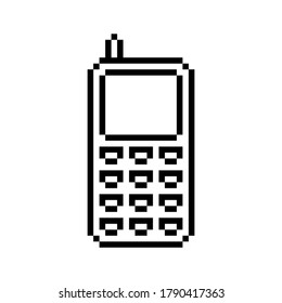 Pixel-Telefonsymbol. Vorderseite. Lineare Kontursilhouette. Vektorgrafik-Flachbild-Illustration. Das einzelne Objekt auf weißem Hintergrund. Isolieren.