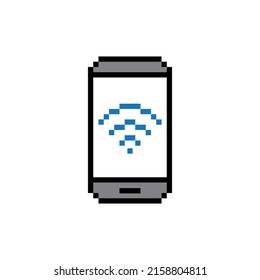 pixel phone icon.  Vector pixel art WiFi icon. mobile phone smartphone 8 bit logo for game
