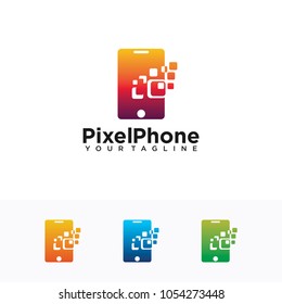 pixel phone logo with pixel and phone combination illustration