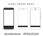 Pixel phone mock. three mobile smartphone with blank screen. illustrated and line art phone for mockup.