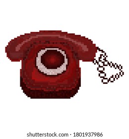 Pixel phone. Red old telephone has a disk