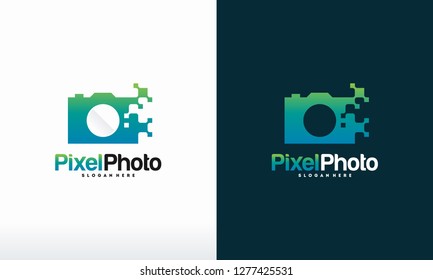 Pixel Photography logo designs concept vector, Pixel Camera logo symbol Photography logo icon
