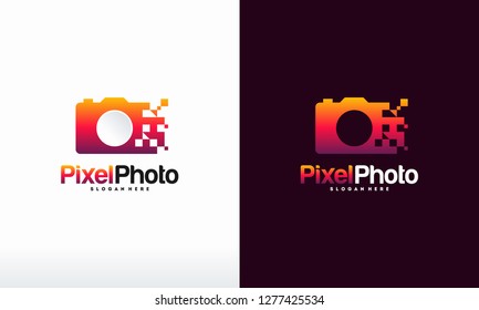 Pixel Photography logo designs concept vector, Pixel Camera logo symbol Photography logo icon