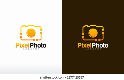 Pixel Photography logo designs concept vector, Pixel Camera logo symbol Photography logo icon
