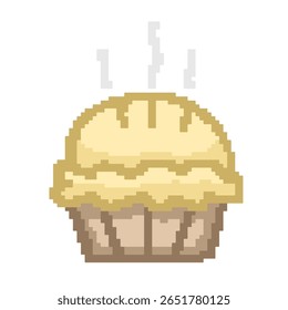 Pixel pie. A cute and adorable pixel pie icon. Perfect for business logos, stickers, and game elements. Colorful pixel food. A delicious pie that's just been baked.
