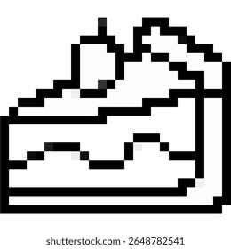 Pixel piece of cake icon vector, a sweet retro-style treat for celebrations, gaming themes, or nostalgic events. Perfect for adding a fun, pixelated touch to your designs.