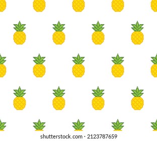pixel pineapple background Seamless. pineapple fruit pixel art texture pattern vector 