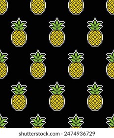 pixel pineapple background Seamless. pineapple fruit pixel art texture pattern vector