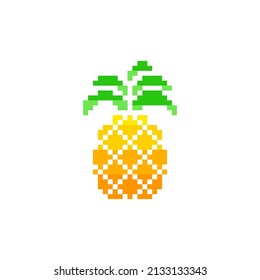 pixel pineapple icon vector pixel art element for 8 bit game. Simple vector flat pixel art illustration of cartoon pineapple stock illustration