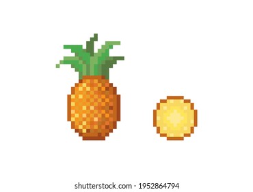 Pixel a pineapple Illustration. Pixel art pineapple and pineapple slice. 8 bit game style vector illustration fruit pineapple icon.